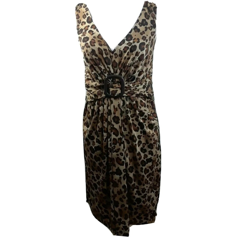 Avon Stretch Dress Brown Cheetah Print Women's Medium Sleeveless V Neck Lined